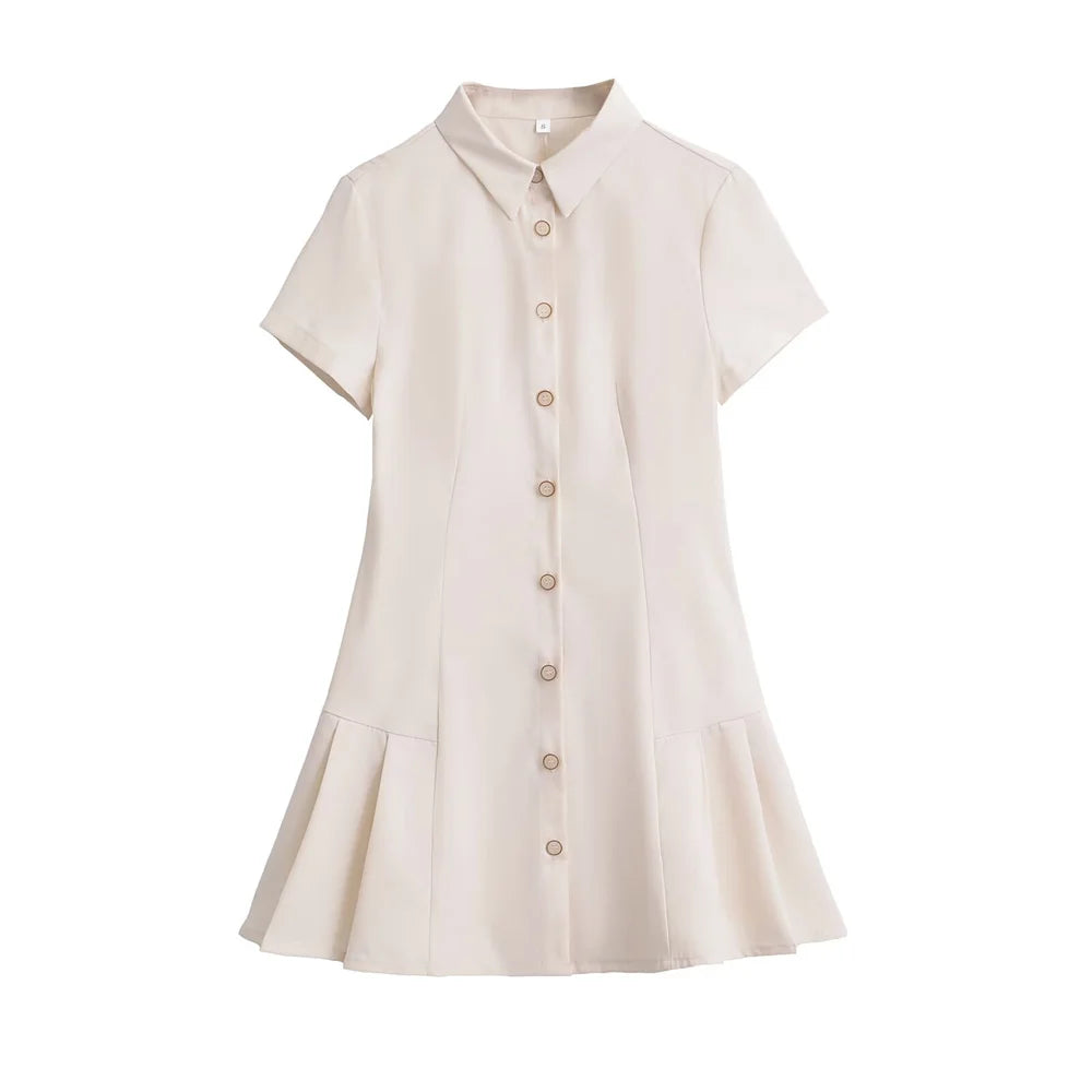 Flip Collar Short Sleeve Single breasted Shirt Style Mini Dress