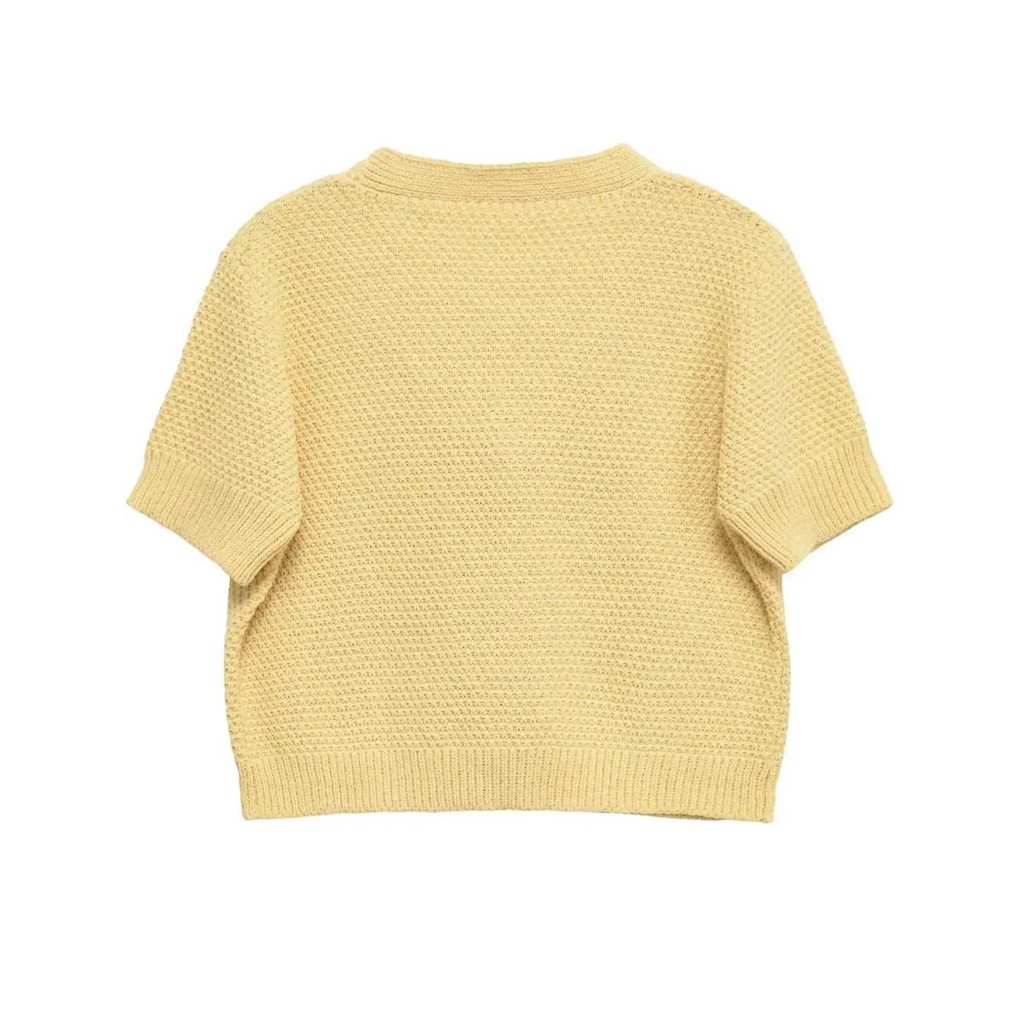 Star Button Short-Sleeved V-neck Knitted Jacket