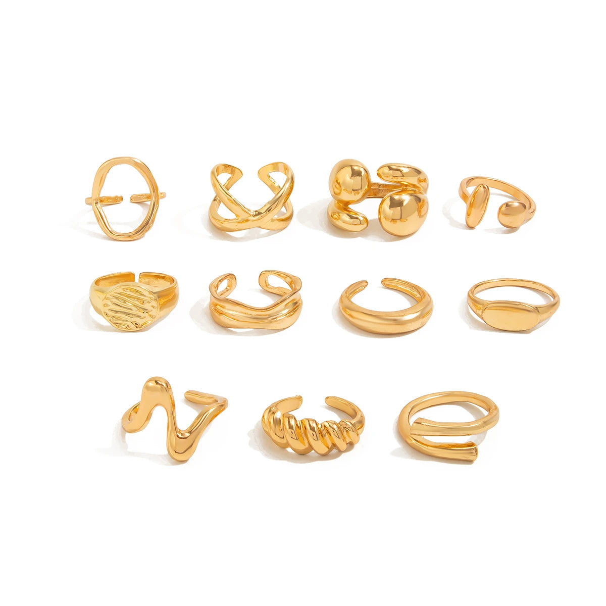 11Pcs Set Boho Irregular Water Drop Open Rings for Women