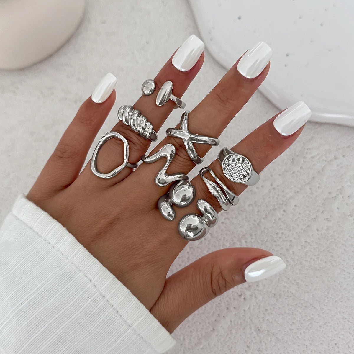 11Pcs Set Boho Irregular Water Drop Open Rings for Women