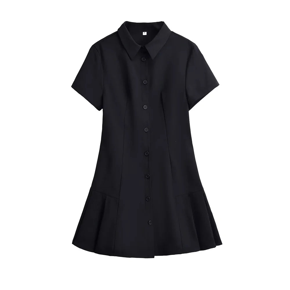 Flip Collar Short Sleeve Single breasted Shirt Style Mini Dress