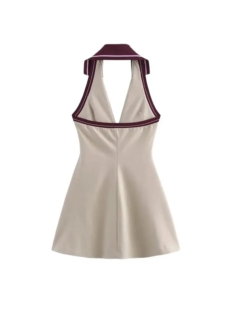 Women's Front Zipper Patchwork Mini Dress