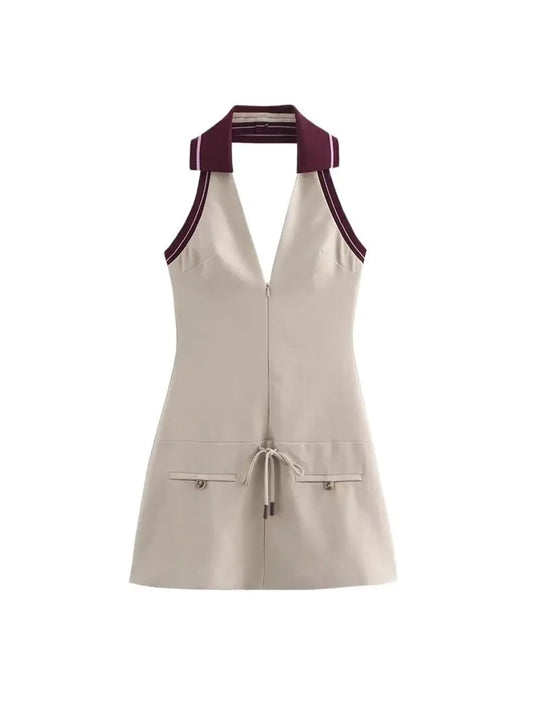 Women's Front Zipper Patchwork Mini Dress