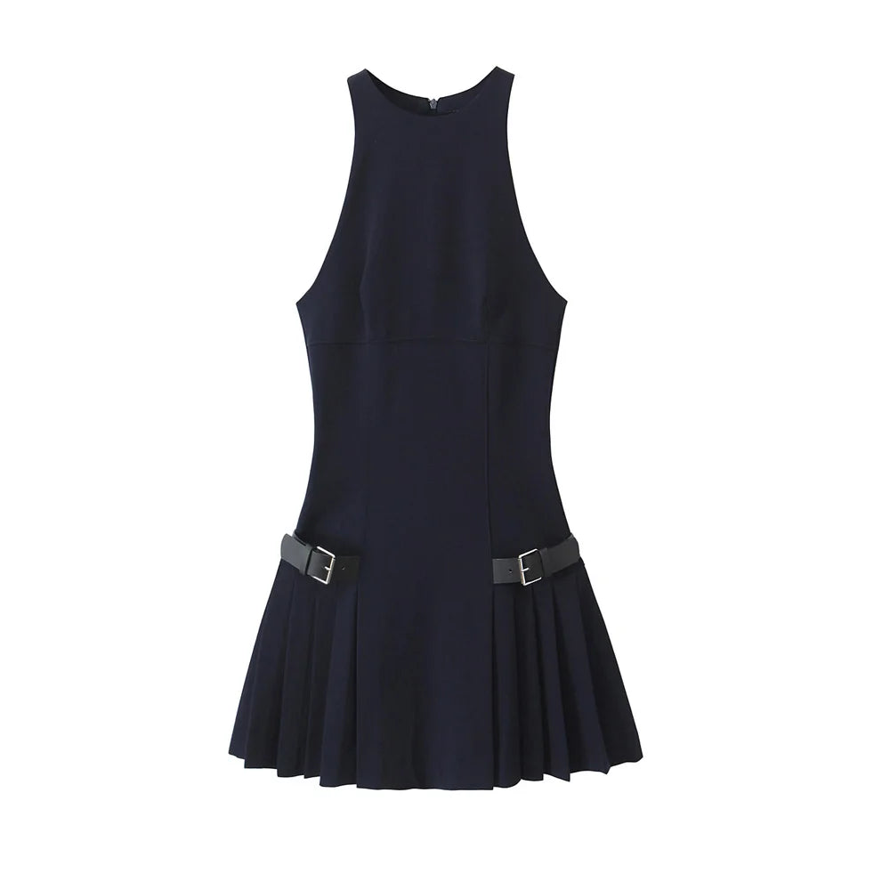Pleated Mini Dress with Side Loops