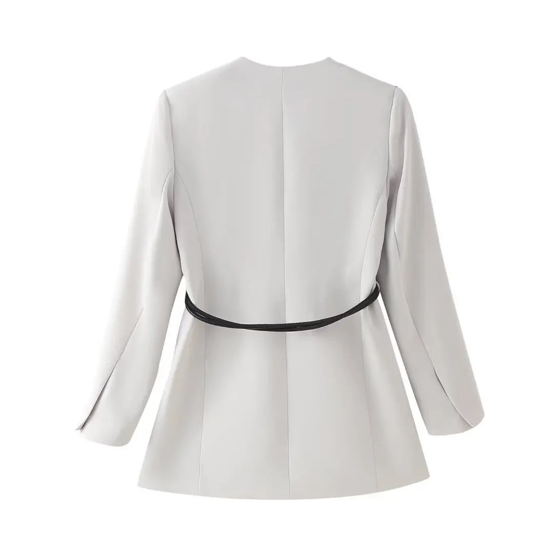 V-neck Belt Mid-Length Waist Coat