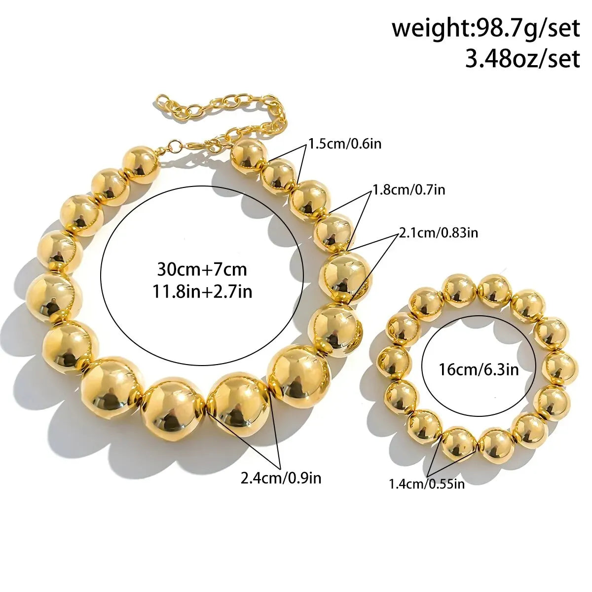 2Pcs Big CCB Beads Chain Necklace Bracelet for Women