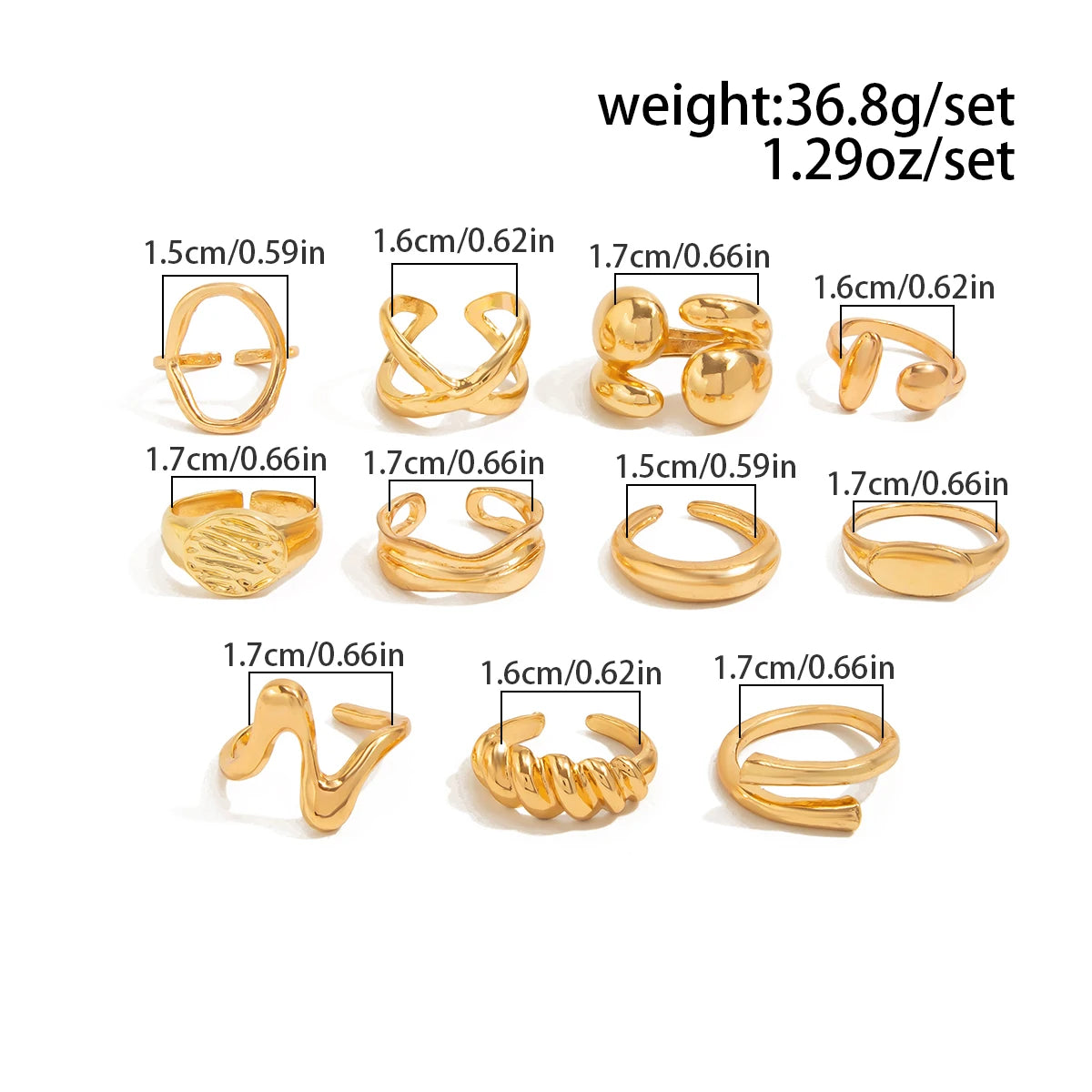 11Pcs Set Boho Irregular Water Drop Open Rings for Women