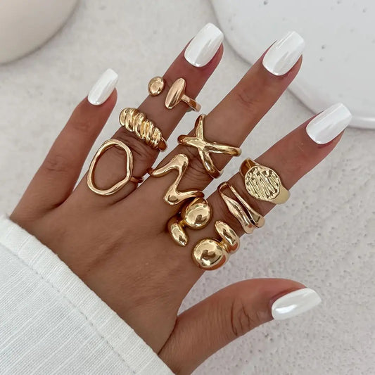 11Pcs Set Boho Irregular Water Drop Open Rings for Women